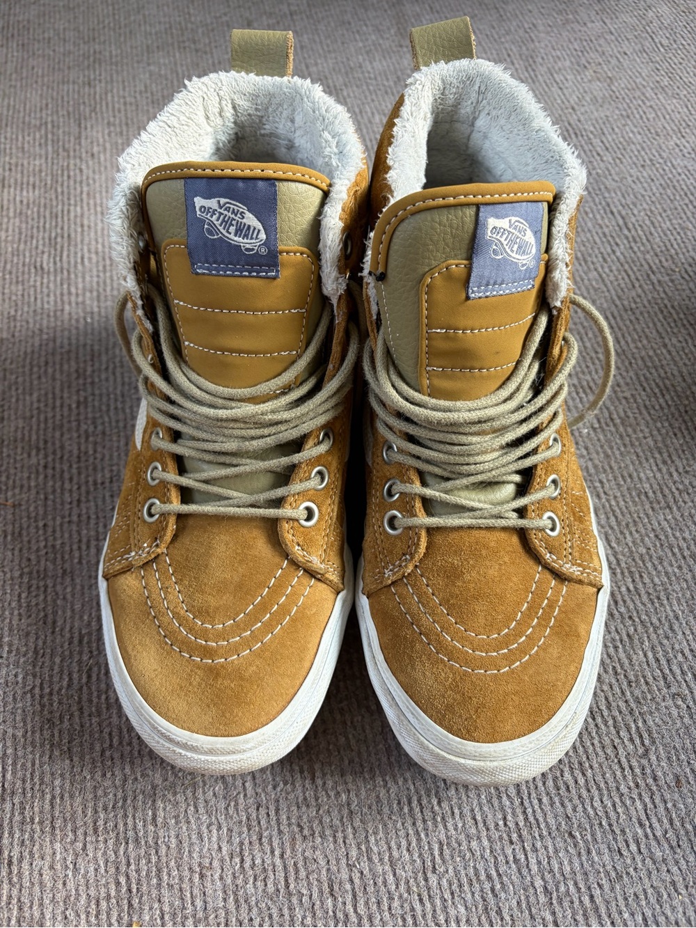 Vans Tan Suede High-Top Boots with Faux Fur Lining